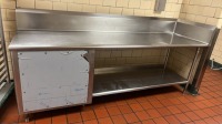 PREP TABLE WITH BACKSPLASH AND UNDERCOUNTER STORAGE, 84" X 26" X36" LOCATED AT FACILITY