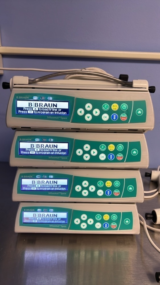 B BRAUN INFUSOMAT SPACE INFUSION PUMPS WITH POWER SUPPLYS, POLE CLAMPS ...