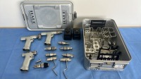 HALL POWERED INSTRUMENT SET: HALL 50 7300B SAGITAL SAW, HALL 50 7400B, HALL 50 7200B DUAL TRIGGER DRILL, BITS, CHUCKS AND BATTERIES LOCATED AT 2100 DORCHESTER AVE. DORCHESTER, MA 02124