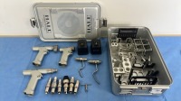 HALL POWERED INSTRUMENT SET: HALL 50 7300B SAGITAL SAW, HALL 50 7400B, HALL 50 7200B DUAL TRIGGER DRILL, BITS, CHUCKS AND BATTERIES LOCATED AT 2100 DORCHESTER AVE. DORCHESTER, MA 02124