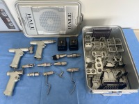 HALL POWERED INSTRUMENT SET: HALL 50 7300B SAGITAL SAW, HALL 50 7400B, HALL 50 7200B DUAL TRIGGER DRILL, BITS, CHUCKS AND BATTERIES LOCATED AT 2100 DORCHESTER AVE. DORCHESTER, MA 02124