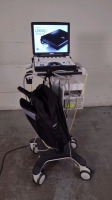 GE LOGIQ E PORTABLE ULTRASOUND SYSTEM WITH 1 PROBE (8L-RS) ON ROLLING STAND (SN 302979WX02)