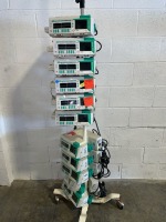 LOT OF BRAUN OUTLOOK 400ES INFUSION PUMPS ON ROLLING STAND