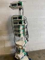 LOT OF BRAUN OUTLOOK 400ES INFUSION PUMPS ON ROLLING STAND