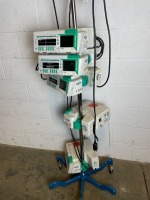 LOT OF BRAUN OUTLOOK 400ES INFUSION PUMPS ON ROLLING STAND