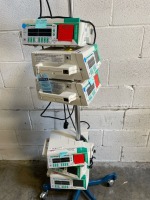 LOT OF BRAUN OUTLOOK 400ES INFUSION PUMPS ON ROLLING STAND