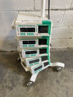 LOT OF BRAUN OUTLOOK 400ES INFUSION PUMPS ON ROLLING STAND