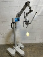 CARL ZEISS F 170 SPOT SURGICAL MICROSCOPE WITH DUAL BINOCULARS (10X/22B GLASSES, 10X/22 GLASSES), POWER PLUS+ MONITOR, FOOTSWITCH, STAND