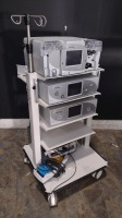 ARTHREX DUALWAVE ARTHOSCOPY PUMP W/ ARTHREX SYNERGY RESECTION CONSOLE AND ARTHREX SYNERGY RF CONSOLE W/ FOOTSWITCH ON CART