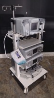 ARTHREX DUALWAVE ARTHOSCOPY PUMP W/ ARTHREX SYNERGY RESECTION CONSOLE AND ARTHREX SYNERGY RF CONSOLE W/ FOOTSWITCH ON CART