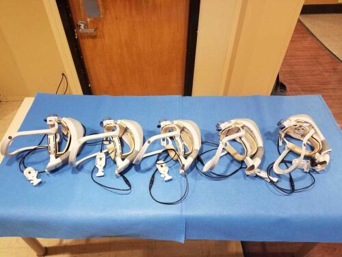 LOT OF (5) STRYKER FLYTE HELMETS WITH BATTERY CHARGER PACK, (7) BATTERIES