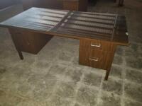 WOOD DESK WITH GLASS TOP