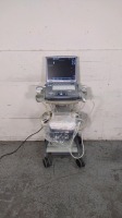 GE LOGIQ E PORTABLE ULTRASOUND SYSTEM WITH 3 PROBES (8L, 12L, 4C) ON MOBILE CART (SN 128837WX2)