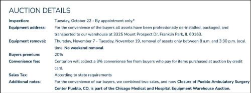 PUEBLO AMBULATORY SURGERY CENTER / CHICAGO WAREHOUSE SALE