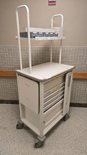 HERMANMILLER CART, WHITE, LOCKING 6-DRAWER SUPPLY CART WITH OVERHEAD STORAGE LOCATED AT 900 W. CLAIREMONT AVE, EAU CLAIRE, WI 54701