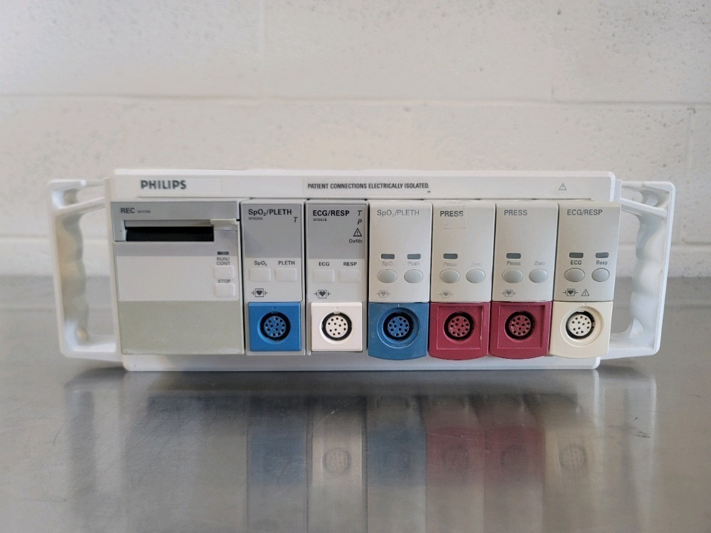 PHILIPS INTEGRATED MODULE RACK W/ ECG/RESP, SPO2/PLETH, NBP, PRESS