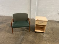 WOOD ROLLING DRAWER & WOOD CHAIR