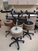 QTY 8 EXAM STOOLS ASSORTED COLORS