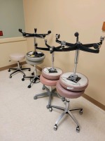QTY 7 EXAM STOOLS ASSORTED COLORS
