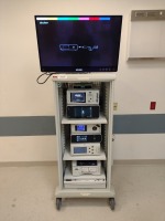 STRYKER ENDOSCOPY TOWER: 1688 4 K CAMERA, SDC4 INFORMATION MANAGEMENT SYSTEM, SYNK 4K WIRELESS TRANSMITTER, CORE POWERED INSTRUMENT DRIVER, L9000 LED LIGHT SOURCE, PNEUMOCLEAR CO2 INSUFFLATOR, SDP1000 COLOR PRINTER AND 32" 4K OLED SURGICAL DISPLAY