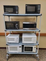 MICROWAVES WITH 2 CARTS, ASSORTED, LOC: RM 100 HALL