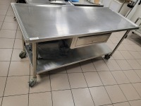WORKTABLE, 70" X 28" STAINLESS STEEL, BOTTOM SHELF AND DRAWER, ROLLING, LOC: KITCHEN/CAF&Eacute;