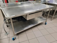 WORKTABLE, 70" X 28" STAINLESS STEEL, BOTTOM SHELF AND DRAWER, ROLLING, LOC: KITCHEN/CAF&Eacute;