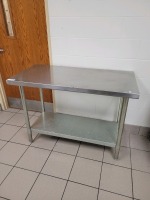 WORKTABLE, STAINLESS STEEL WITH BOTTOM SHELF, 47" X 25" X 36", LOC: KITCHEN/CAF&Eacute;
