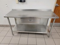 WORKTABLE, STAINLESS STEEL WITH UNDERCOUNTER STORAGE, DRAWER AND BACKSPLASH, 56" X 25" X 35", LOC: KITCHEN/CAF&Eacute;, LOC: KITCHEN/CAF&Eacute;