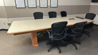 EXECUTIVE SUITE: 8' TABLE, 9 CHAIRS, VIZIO 70" TELEVISION WITH REMOTE, EXECUTIVE DESK, MINI FRIDGE, CREDENZA (NO ELECTRONICS), LOC: CEO OFFICE
