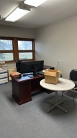 EXECUTIVE DESK, 3 CHAIRS, CREDENZA (NO ELECTRONICS), LOC: CFO