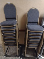 CHAIRS, STACKING, METAL FRAME WITH TRANSPORT CARTS, QTY. 15, LOC: HEALTHFIT HALL