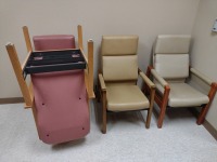 CHAIRS, WOOD FRAME, HIGH BACK WITH ARMRESTS, QTY. 10 AND WOOD FRAME CHAIRS, QTY: 12, LOC: AF 110