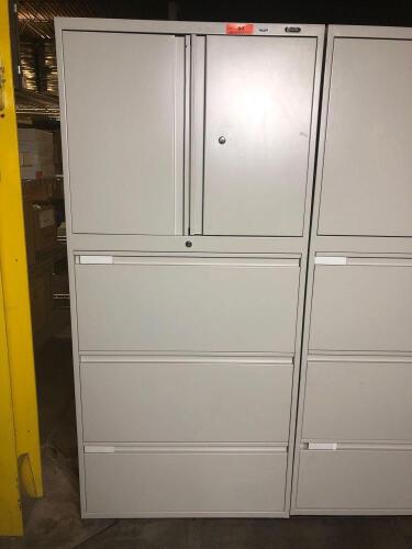 GLOBAL 3 DRAWER LATERAL FILE CABINET W/ OVERHEAD STORAGE