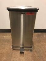 Rubbermaid Commercial red plastic trash bin