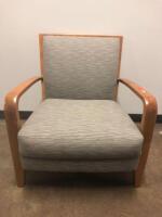 DAVID EDWARD WOOD FRAME UPHOLSTERED CUSHION WAITING ROOM CHAIR