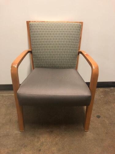 DAVID EDWARD WOOD FRAME UPHOLSTERED CUSHION WAITING ROOM CHAIR