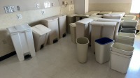 LOT OF TRASH BINS
