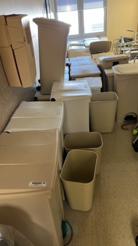 LOT OF TRASH BINS