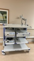 OLYMPUS 180 ENDOSCOPY TOWER SYSTEM TO INCLUDE: OLYMPUS EVIS EXERA II CLV-180 LIGHT SOURCE, OLYMPUS EVIS EXERA II CV-180 IMAGE PROCESSOR ON CART