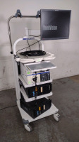 OLYMPUS EVIS EXERA III ENDOSCOPY SYSTEM TO INCLUDE: CV-190 VIDEO SYSTEM CENTER, MAJ-1430 PIGTAIL, CLV-190 LIGHT SOURCE, MONITOR, WM-NP2 MOBILE WORKSTATION