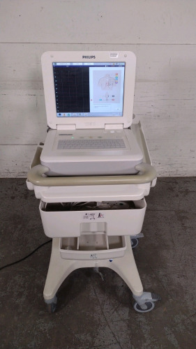 PHILIPS PAGEWRITER TC70 ECG/EKG MACHINE WITH ACQUISITION MODULE (453564150751) ON ROLLING CART
