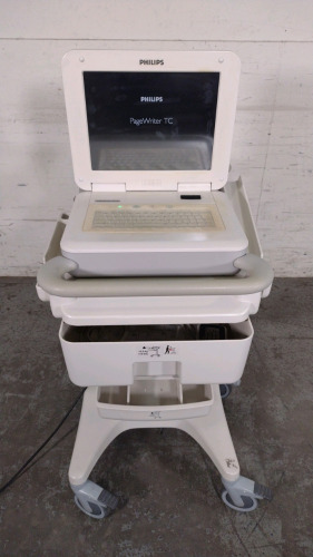 PHILIPS PAGEWRITER TC70 ECG/EKG MACHINE WITH ACQUISITION MODULE (453564150751) ON ROLLING CART