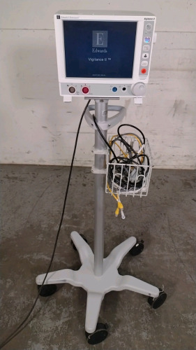 EDWARDS LIFESCIENCES VIGILANCE II PATIENT MONITOR ON ROLLING STAND