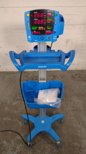 GE DINAMAP V100 VITAL SIGNS MONITOR ON ROLLING STAND