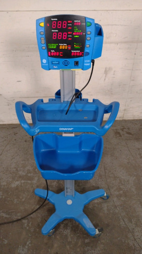 GE DINAMAP V100 VITAL SIGNS MONITOR ON ROLLING STAND