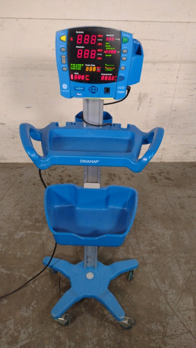 GE DINAMAP V100 VITAL SIGNS MONITOR ON ROLLING STAND