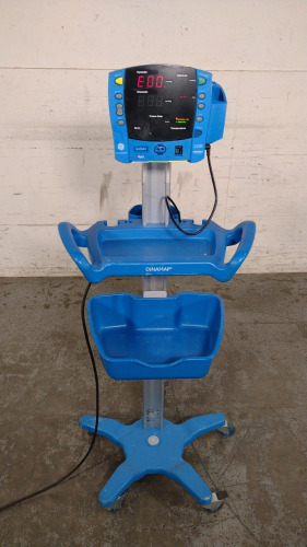 GE DINAMAP V100 VITAL SIGNS MONITOR ON ROLLING STAND