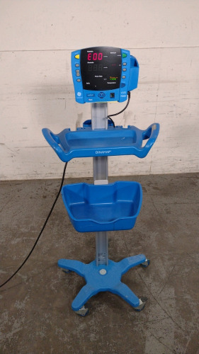 GE DINAMAP V100 VITAL SIGNS MONITOR ON ROLLING STAND