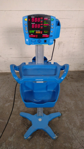 GE DINAMAP V100 VITAL SIGNS MONITOR ON ROLLING STAND